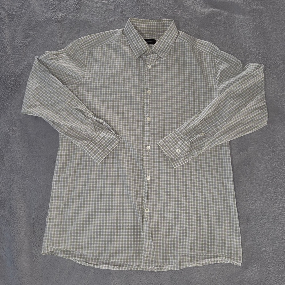 Ermenegildo Zegna‎ Mens Check Button Down Long Sleeve Shirt Large Made in Turkey